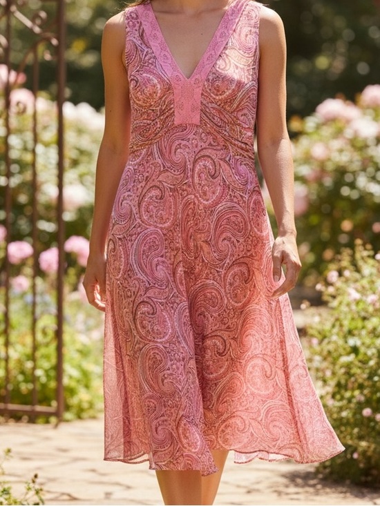 Laundry By Shelli Segal Dresses & Skirts - Laundry By Shelli Segal 100% Silk Pink Paisley V-Neck Sleeveless Midi Dress SZ6